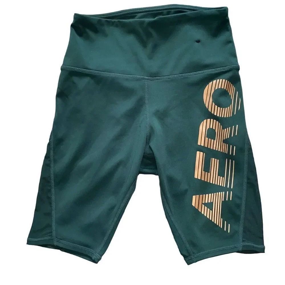 Aeropostle GUC Bike Shorts Logo Workout Mesh Side Paneling Jewel-tone Emerald S